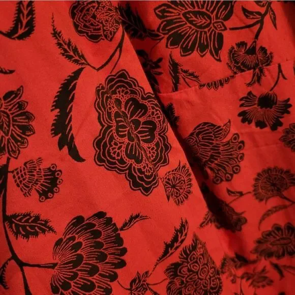 #78 Roaman's Red Black Floral Womens Button Up Shirt, Plus Size 24W - Picture 6 of 9